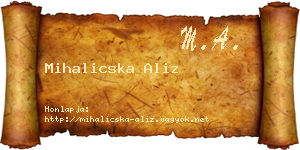 Mihalicska Aliz névjegykártya